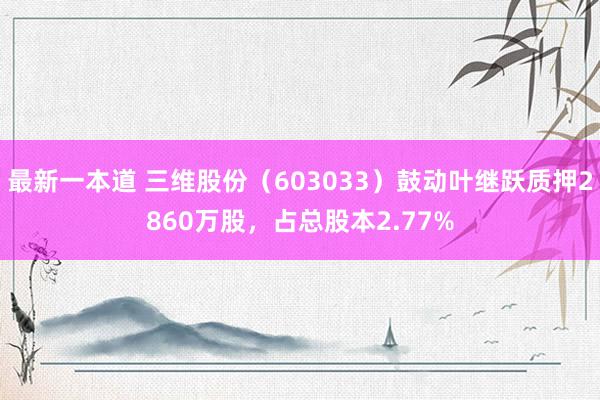 最新一本道 三维股份（603033）鼓动叶继跃质押2860万股，占总股本2.77%